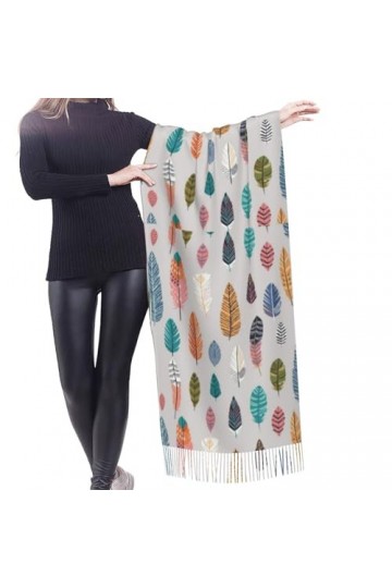 GRatka Écharpe, motif de plumes mignonnes, écharpe à franges unisexe, grand châle chaud et doux au toucher cachemire, 196x68 