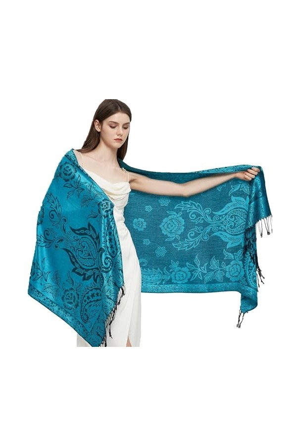 Gragengs Paisley Pashmina pour femme, Bleu cachemire, taille unique