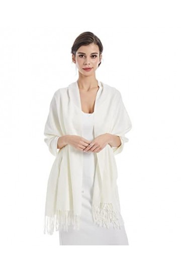 DiaryLook Écharpe pashmina pour femme - Couleur unie, Blanc laiteux, taille unique