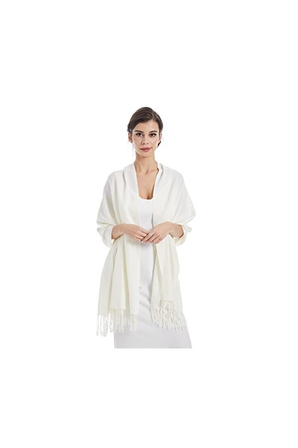 DiaryLook Écharpe pashmina pour femme - Couleur unie, Blanc laiteux, taille unique