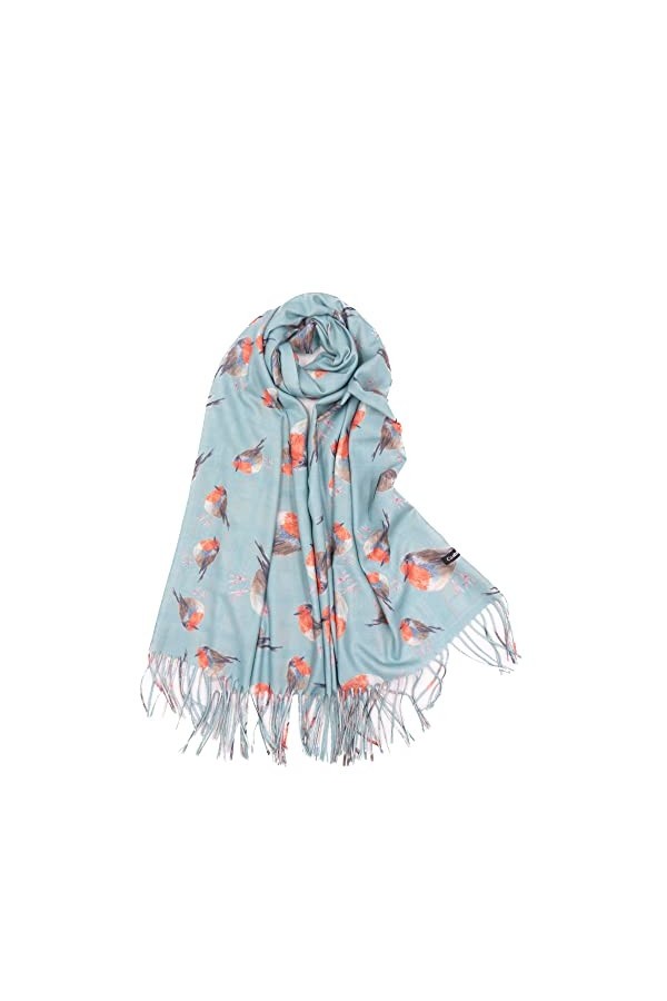 Claudia & Jason® Foulard Pashmina double face aquarelle rouge-gorge tendance pour femme, gris, 180*70CM