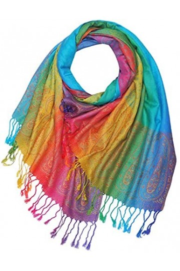 GlamLondon Châle doux multicolore pashmina multicolore multicolore avec motif cachemire/roses/patchs/plumes de paon - - L