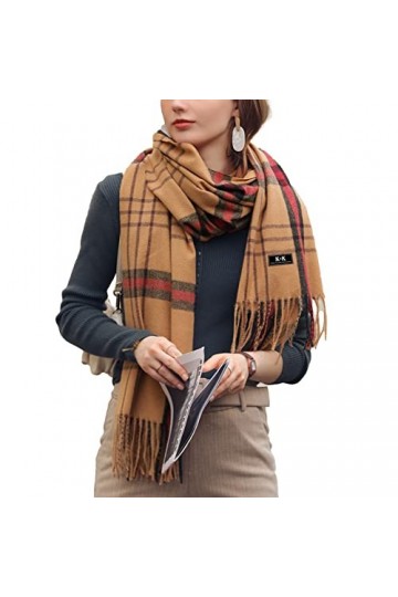 ECOMBOS Écharpe tartan pour femme – Longue couverture à carreaux chauds en laine pashmina pour femme, kaki, taille unique