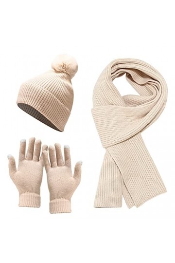 dhiver Bonnet Écharpe Ensemble de Gants pour Femmes Hommes Extensible Chaud Bonnet Tricoté Bonnet Long Écharpe 3in1 dhiver 