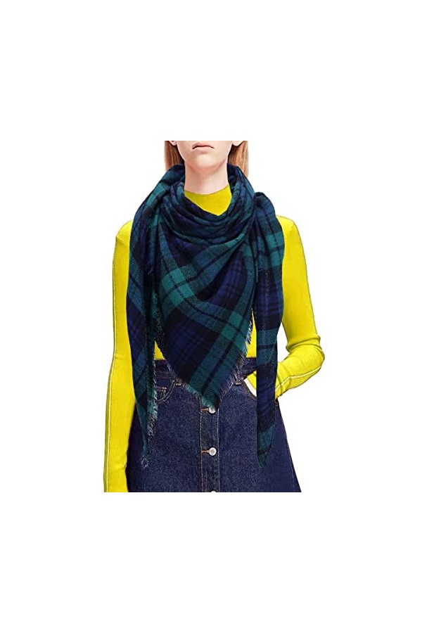 VELLETTE Femme Pashmina Châle Carreaux Écharpe Chale Etole - Douce Chaude Triangle Tartan Ecossaise Stole pour Automne et Hiv