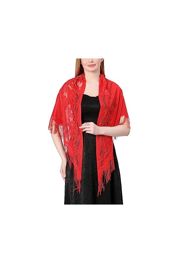 Ladiery Châle Pashmina, Rouge, 180×70 cm / 71" x 28" Femme