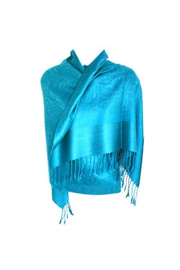 Silver Fever Écharpe en jacquard cachemire pashmina, Caribbian Blue, Large