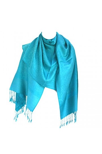 Silver Fever Écharpe en jacquard cachemire pashmina, Caribbian Blue, Large