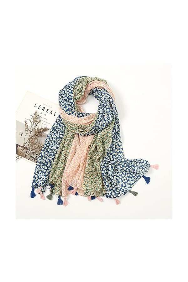 WYCSDD Belle 3 Segments Floral Tassel Viscose Écharpe Châle Lady Wrap Pashmina Stole Hijab Caps 01