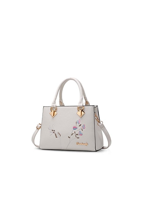 NICOLE&DORIS Sacs à Main Retro Women Handle Sac à Main Sac à bandoulière Crossbody Bag PU Leather Blanc