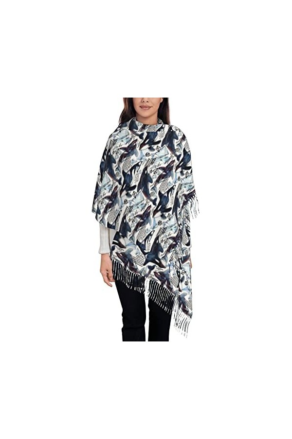 ASEELO Blue Shark Écharpe pour femme – Longue écharpe pashmina dhiver chaude pour femme, Flower Pig, taille unique