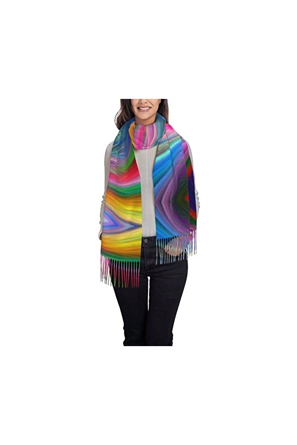ASEELO Rainbow Ocean Écharpe pour femme – Longue écharpe pashmina dhiver chaude pour femme, Rainbow Ocean, taille unique