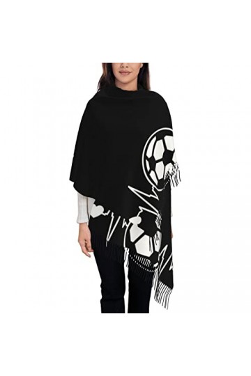 ASEELO Écharpe pour femme - Longue écharpe pashmina dhiver chaude pour femme - Couverture à pompons, I Love Soccer, taille u