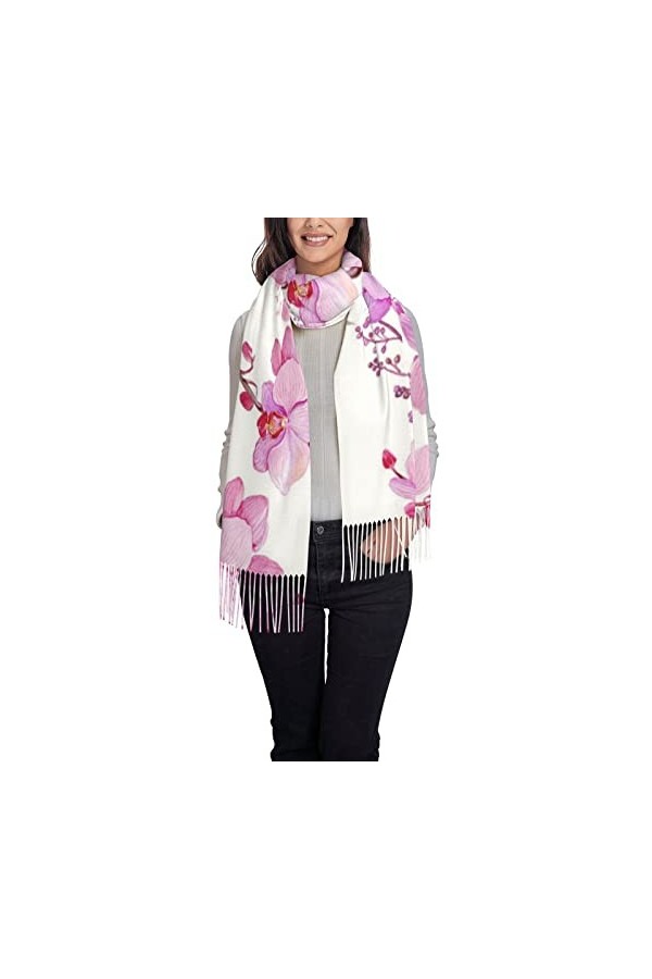 Foulard dhiver à fleurs roses et papillons – Longue écharpe pashmina pour femme – Couverture chaude pour femme, Fleurs et pa
