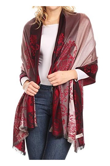 Sakkas 18204 - Écharpe châle foulard tissé en pashmina tissé à la frontière soyeuse et soyeuse pour Damari - Bordeaux - OS