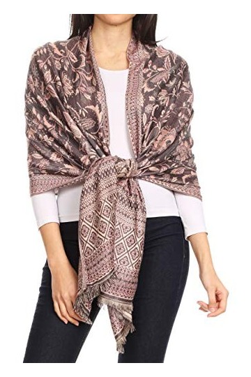 Sakkas 18200 - Écharpe châle écharpe en pashmina tissée florale soyeuse et réversible pour femmes - Rose