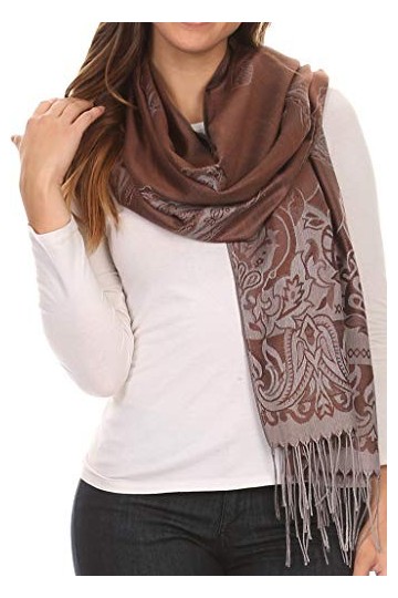 Sakkas 16117 - Reiley long et large imprimé floral patterened Fringe Pashmina Shawl/Scarf - Navy/Brown - OS