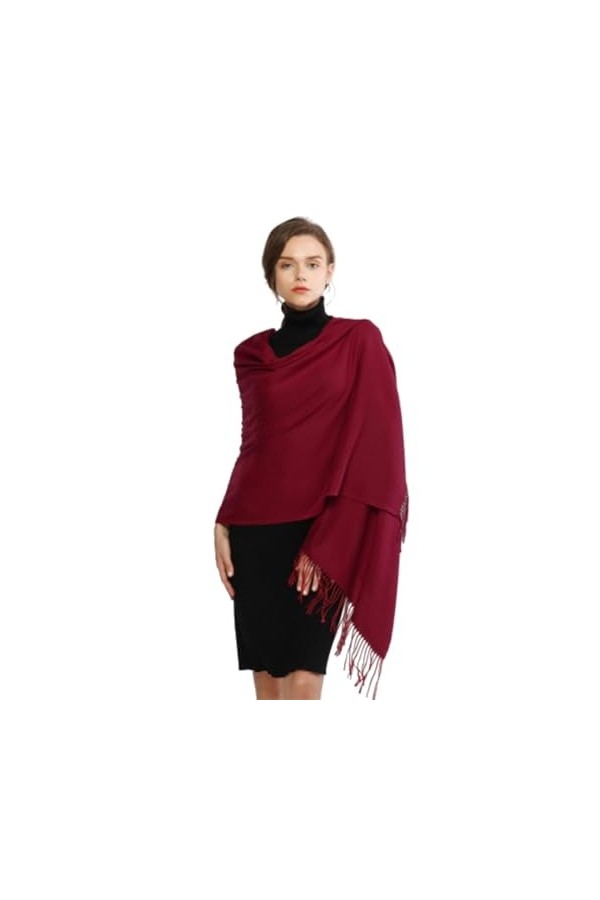 Keepwin Écharpe pashmina douce unie unie châle enveloppant tendance col chaud avec franges écharpe douce pour femme, Rouge, t