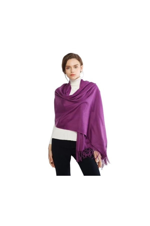 Keepwin Écharpe pashmina douce unie unie châle enveloppant tendance col chaud avec franges écharpe douce pour femme, Rouge, t