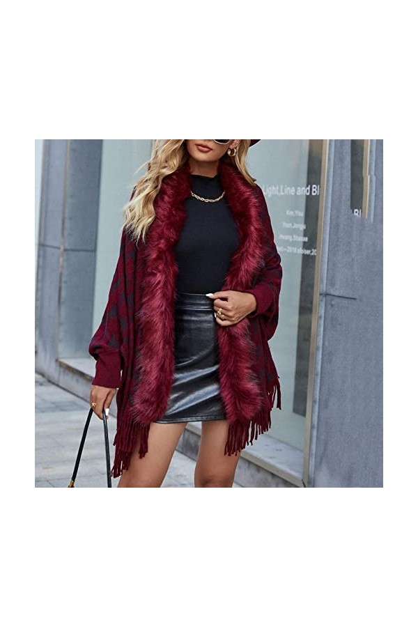 Cape châle en pashmina doux pour femme avec ourlet à franges pour lautomne et lhiver 2023, 8 Rouge, L