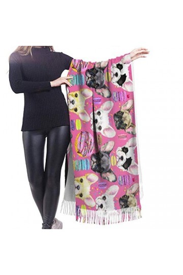 LKKPT Écharpe Bouledogue Français Chiot Aquarelle Femmes Grand Cachemire Doux Sensation Châles Wraps Étole Lumière 196x68 cm