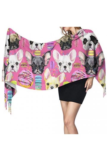 LKKPT Écharpe Bouledogue Français Chiot Aquarelle Femmes Grand Cachemire Doux Sensation Châles Wraps Étole Lumière 196x68 cm