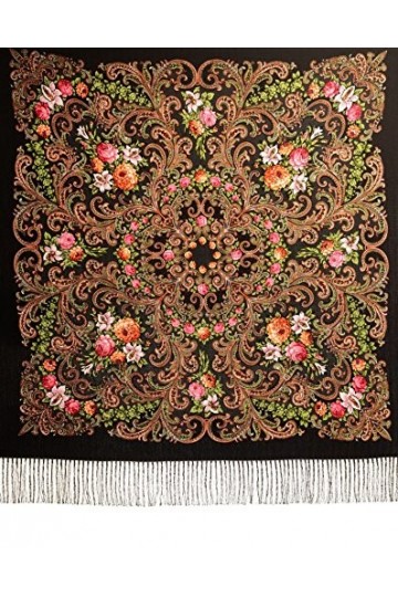LissKiss Black Tzarsky Slavonic Russian Folk Style Shawl - Noir ?charpe Taille Unique - 110cm x 110cm
