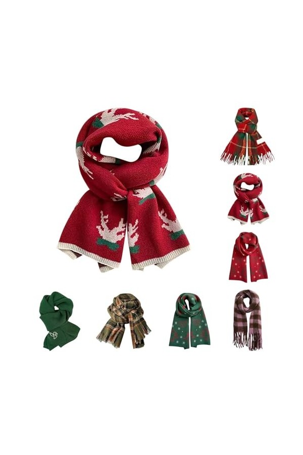YWLINK Hiver Écharpe Femme Echarpe De Noël Tricoté Réversibles Renne Flocon De Neige Longue Chaud Pashmina Châle Etoles Épais