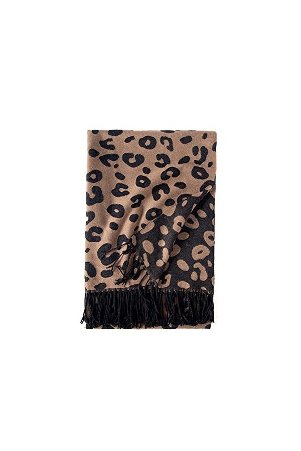 XYUAN Echarpes Et Foulards Femme,Dames Longues Écharpes Hiver Imprimé Léopard Écharpe Laine Artificielle Chaude Châle Gland É
