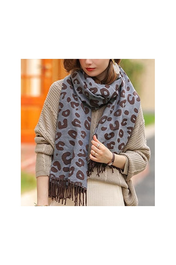 XYUAN Echarpes Et Foulards Femme,Gland Étole pour Femmes Chaud Laine Artificielle Châle Hiver Imprimé Léopard Écharpe Dames L
