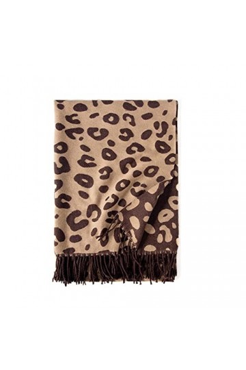 XYUAN Echarpes Et Foulards Femme,Gland Étole pour Femmes Hiver Imprimé Léopard Écharpe Chaud Laine Artificielle Châle Dames L