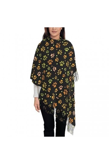 TheEcoWay Écharpe à pompon motif patte de chien pour femme, grand châle doux au toucher cachemire, étole légère 197x72 cm