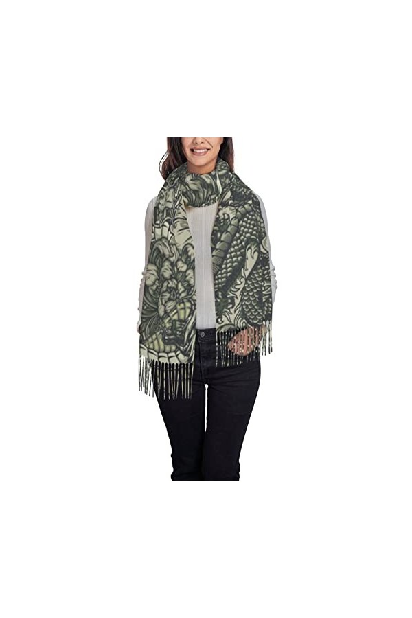 TheEcoWay Serpent et Dragon écharpe à pampilles pour femmes, grand châle doux au toucher cachemire, étole légère 197x72 cm