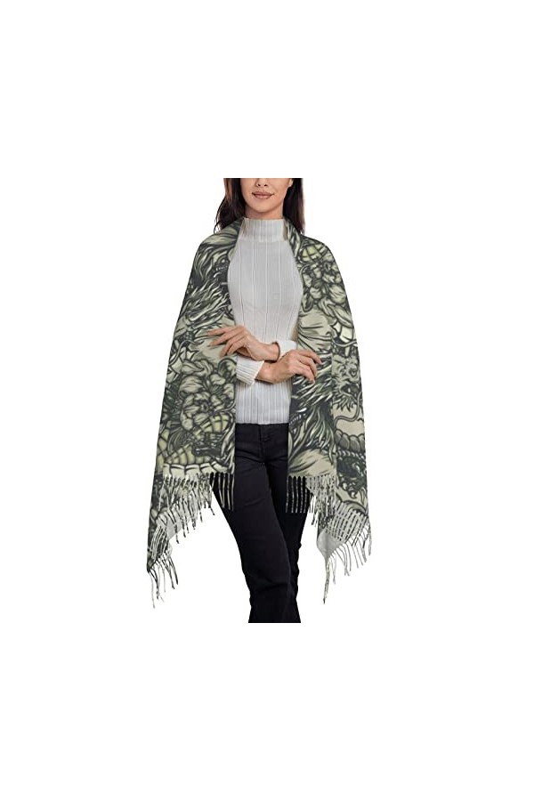 TheEcoWay Serpent et Dragon écharpe à pampilles pour femmes, grand châle doux au toucher cachemire, étole légère 197x72 cm