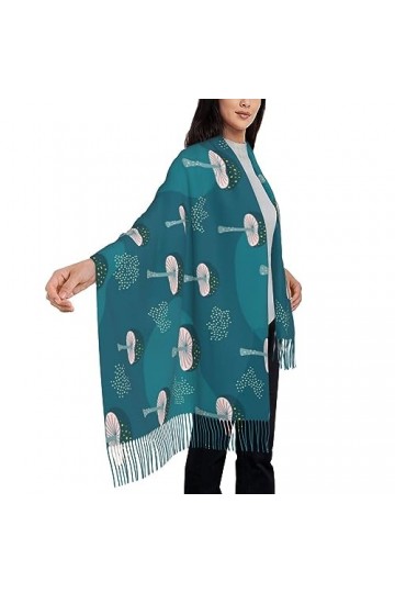 TheEcoWay Écharpe à pampilles à motif champignon pour femmes, grand châle doux au toucher cachemire, étole légère 197x72 cm