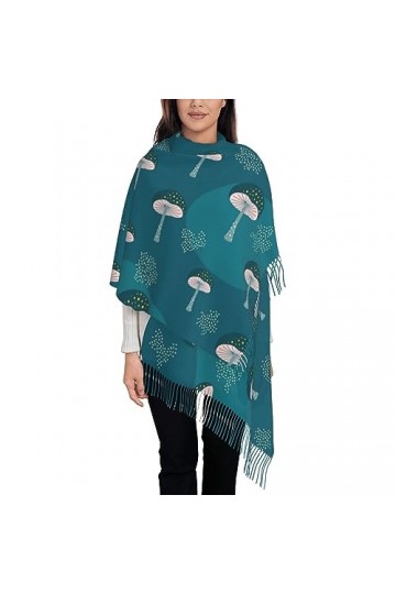 TheEcoWay Écharpe à pampilles à motif champignon pour femmes, grand châle doux au toucher cachemire, étole légère 197x72 cm