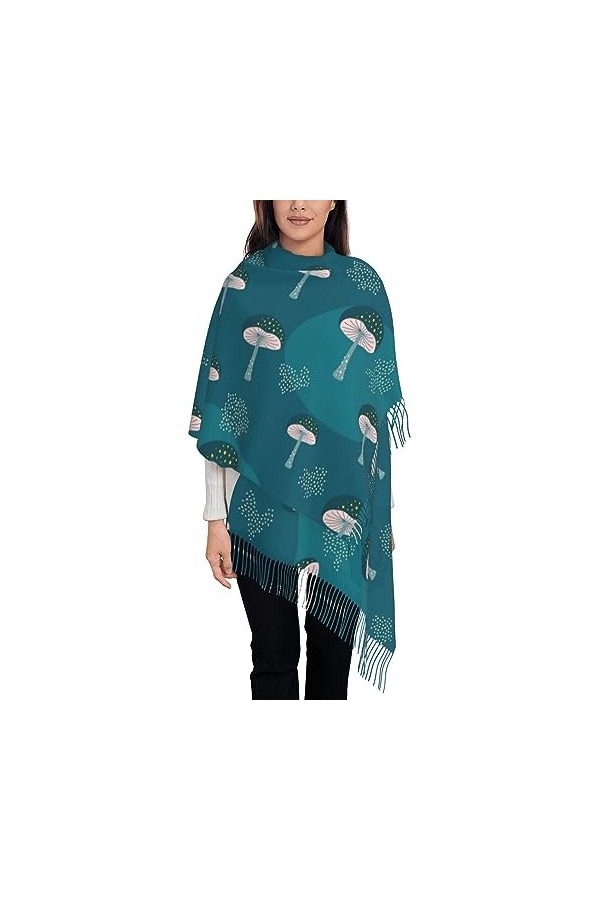 TheEcoWay Écharpe à pampilles à motif champignon pour femmes, grand châle doux au toucher cachemire, étole légère 197x72 cm