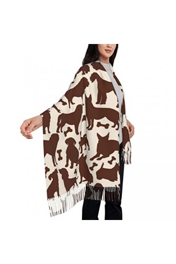 TheEcoWay Écharpe à pampilles à motif de chien marron pour femmes, grand châle doux au toucher cachemire, étole légère 197x72