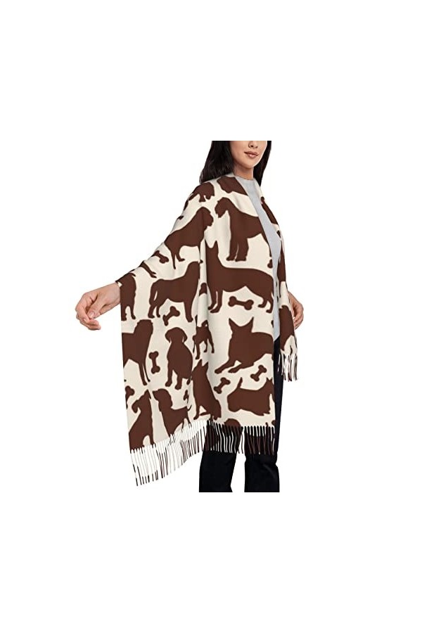 TheEcoWay Écharpe à pampilles à motif de chien marron pour femmes, grand châle doux au toucher cachemire, étole légère 197x72