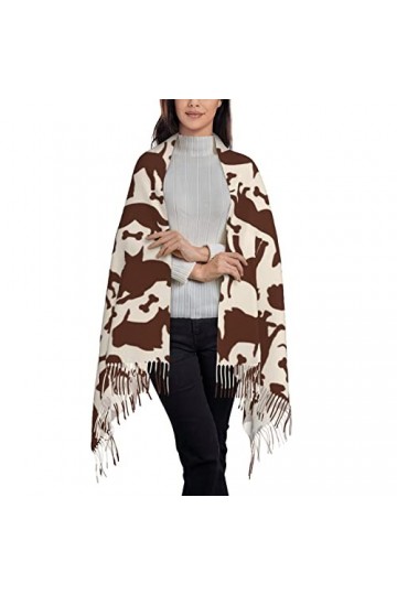 TheEcoWay Écharpe à pampilles à motif de chien marron pour femmes, grand châle doux au toucher cachemire, étole légère 197x72