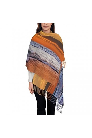 Sea Beach Wave Sun Écharpe à pampilles pour femme - Grand châle doux au toucher cachemire - Étole légère 197 x 72 cm