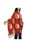 TheEcoWay Nouilles Soupe Motif Rouge Écharpe À Pampilles Pour Femme Grand Doux Au Sens Du Cachemire Châles Enveloppes Étole L