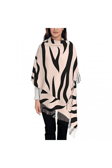 TheEcoWay Écharpe à pampilles à motif zèbre pour femmes, grand châle doux au toucher cachemire, étole légère 197x72 cm