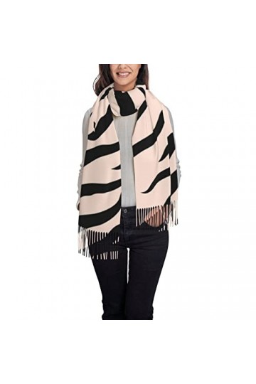 TheEcoWay Écharpe à pampilles à motif zèbre pour femmes, grand châle doux au toucher cachemire, étole légère 197x72 cm