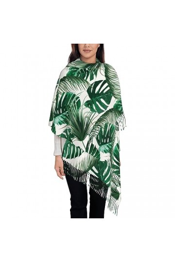 TheEcoWay Écharpe à pampilles pour femmes, feuille de palmier tropicale, grand châle doux au toucher cachemire, étole légère 