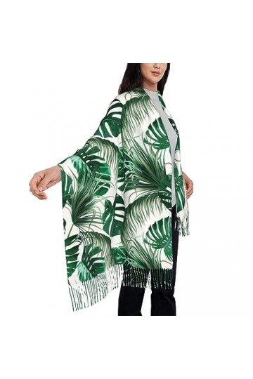 TheEcoWay Écharpe à pampilles pour femmes, feuille de palmier tropicale, grand châle doux au toucher cachemire, étole légère 
