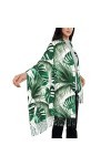 TheEcoWay Écharpe à pampilles pour femmes, feuille de palmier tropicale, grand châle doux au toucher cachemire, étole légère 
