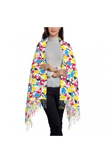 TheEcoWay Écharpe à pampilles colorée bouledogue français Doodle pour femme, grand châle doux au toucher cachemire, étole lég
