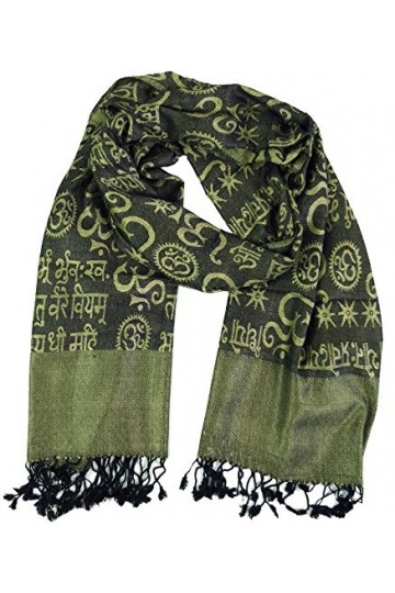Guru-Boutique, Foulard Viscose Pashmina / étole Avec Motif OM, Vert, Fibresynthétique, Size:Taille Unique, 180x70 cm, Echarpe
