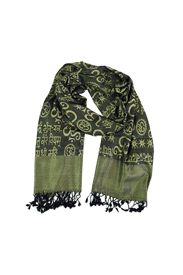 Guru-Boutique, Foulard Viscose Pashmina / étole Avec Motif OM, Vert, Fibresynthétique, Size:Taille Unique, 180x70 cm, Echarpe